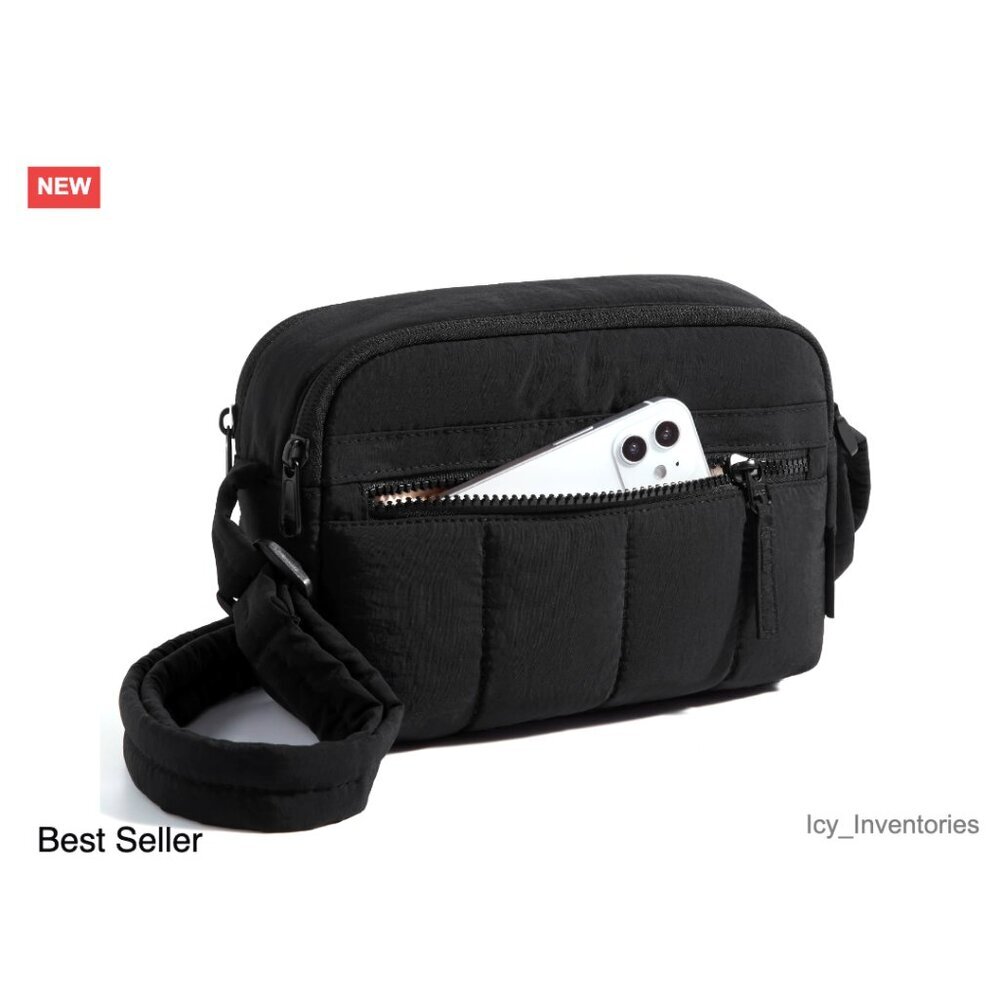 Nylon Crossbody Bag with RFID Blocking, Adjustable Strap, Quilted Pattern